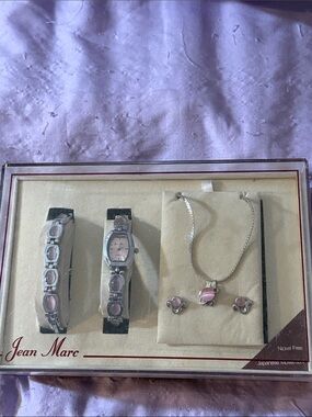 Jean Marc Women’s Pink Stone Necklace, Earrings, Watch & Bracelet Set-NWT